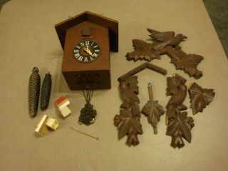 Vintage Germany Black Forest Carved Wood Cuckoo Clock For Parts/repair