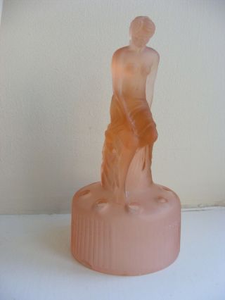 Vintage Art Deco Sowerby Pink Frosted Glass Lady Centerpiece 4
