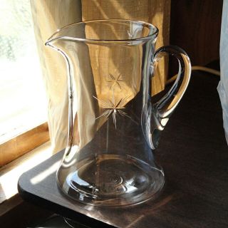 Vintage Tiffin Clear Glass Six Point Star Cutting Water Beverage Pitcher Jug