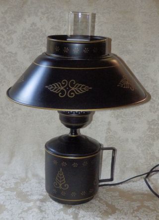 Vintage Black Tole Ware Metal Table Or Wall Lamp W/ Gold Trim