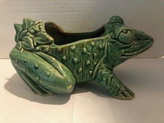 Mccoy Green Frog Planter 8.  5 " Vintage Usa Pottery 1950 
