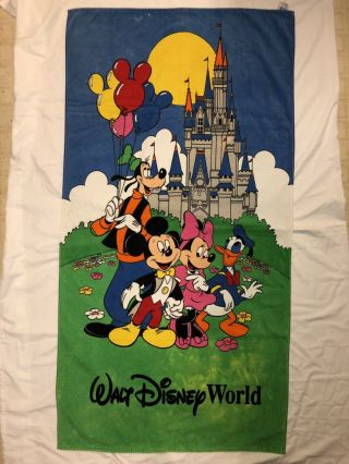 Vintage Walt Disney World Summer Time Beach Towel Mickey Minnie Goofy Donald Fun