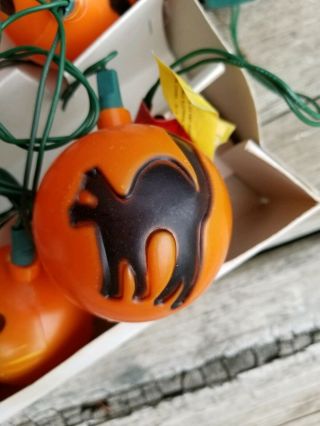 Rare Vintage Halloween Blow Mold Black Cats & Witches Orange Balls String Lights