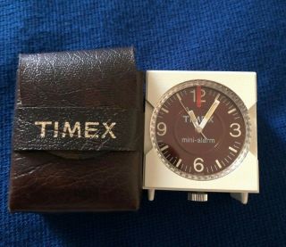 Timex Travel Mini Alarm Clock With Brown Case Vintage Small Wind Up