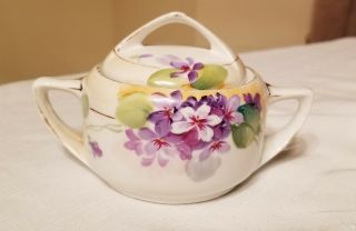 Nippon Vintage Creamer Sugar Bowl Hand Painted Violets 2