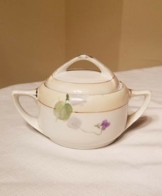 Nippon Vintage Creamer Sugar Bowl Hand Painted Violets 3