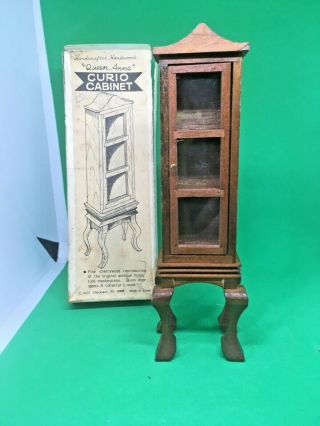 Vintage Dollhouse Miniature Shackman Cherry Wood Queen Anne Curio Cabinet