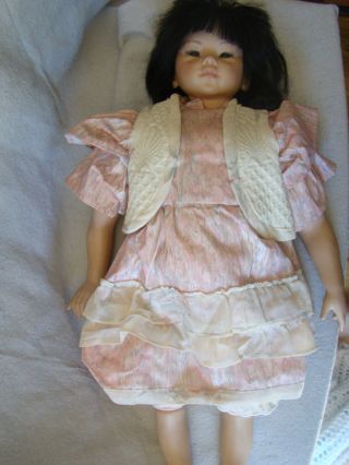 Vintage Rotraut Schrott Porcelain Asian Doll W/ Pink Dress & Vest 241606