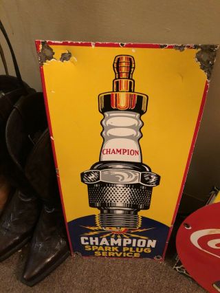 Vintage Champion Spark Plugs Porcelain Sign