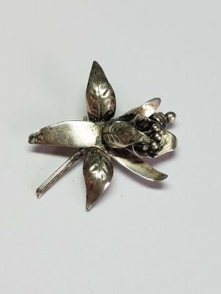 Vintage Taxco Mexico 925 Sterling Silver Orchid Flower Pin Brooch
