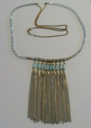 Vintage Necklace With A Tasselled Drop In A Variety Of Materials Including Glass
