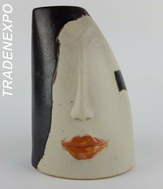Vintage Studio Pottery Ceramic Stoneware Abstract Design Lady Head Stylish Vase