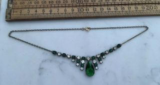 Vintage Necklace With Cut Green Glass Stones