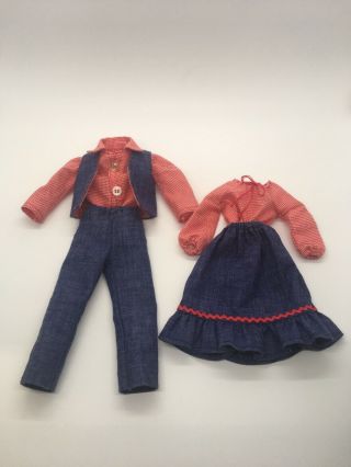 Vintage Custom Handmade Barbie And Ken Matching Country Dance Outfits