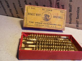 Vintage Union Hardware No.  246b Brass Wire Brushes Box Of 12 345 Cal
