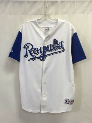 Vintage Kansas City Royals Baseball Majestic Mlb Jersey White/blue