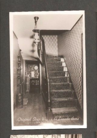 Vtg Postcard A.  Lincoln Home Springfield Ill Il Illinois Rppc Stairway