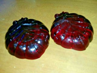 2 Vintage Anchor Hocking Ruby Red Glass Leaf Shaped Ashtray