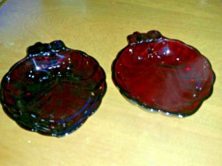2 Vintage Anchor Hocking Ruby Red Glass Leaf Shaped Ashtray 2