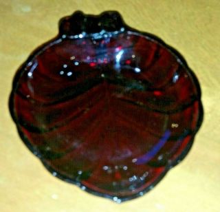2 Vintage Anchor Hocking Ruby Red Glass Leaf Shaped Ashtray 3