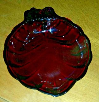 2 Vintage Anchor Hocking Ruby Red Glass Leaf Shaped Ashtray 5