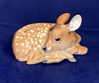 Vintage Signed Lomonosov Ussr Porcelain Spotted Deer/fawn Figurine