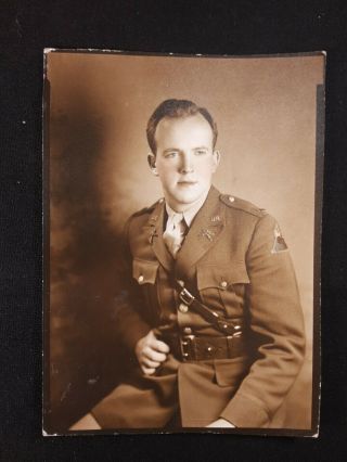 Vintage Wwii Era Hand Colored Tinted Photo Of Soldier Infantry First Lieutenant