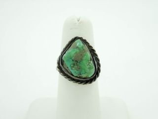 Vintage Old Pawn Southwestern Sterling Silver Ring With Turquoise Stone Size - 7