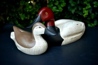 2 Vintage Duck Decoy Hand Carved Painted Wood 