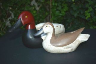 2 Vintage Duck Decoy Hand Carved Painted Wood ' 84 & ' 85 Artist Sign Base 7