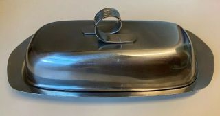 Vintage Gense Sweden Stainless Steel Butter Dish W/glass Butter Tray Mcm