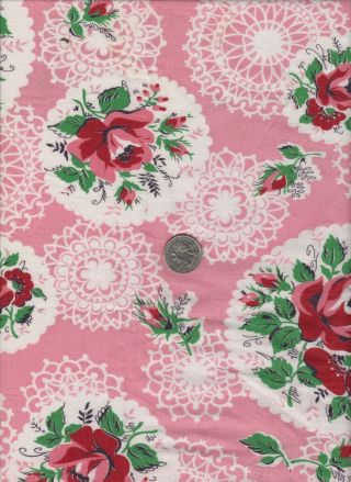 Vintage Feedsack Pink White Red Floral Feed Sack Quilt Sewing Fabric 25x23