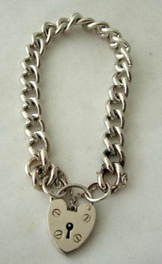 Vintage Sterling Silver Charm Bracelet 1978 30g Heart Padlock Safety Chain