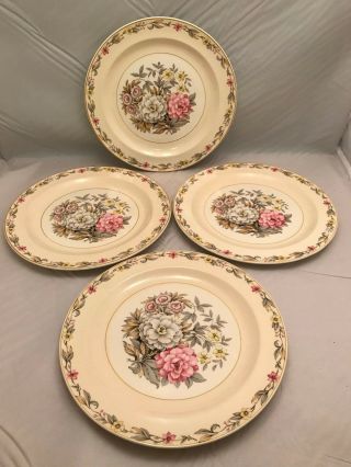 4 Vintage The French Saxon China Co Sebring Ohio 9 " Plates Floral - Discontinued