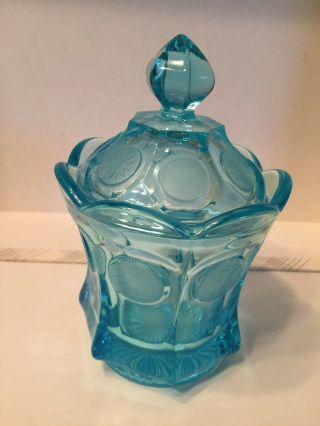 Vintage Fostoria Blue Coin Glass Candy Jar