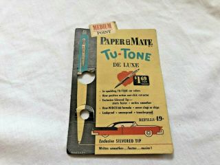 Vtg Nos Papermate Pen Tu - Tone Deluxe Car Colors Paper Mate 1950s Card Pkg Only