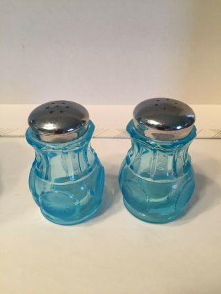 Vintage Fostoria Blue Coin Glass Salt And Pepper Shakers