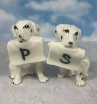 Vintage Bone China Salt & Pepper Set Dalmation Dogs Mini 4c