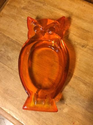Viking Glass Owl Ashtray Mid Century Modern Vintage Clear Orange