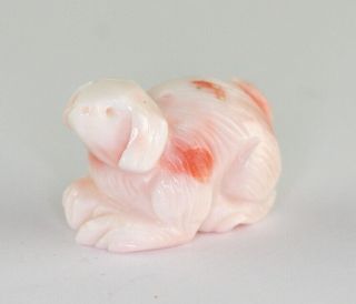 Vintage Carved Angel Skin Coral Dog Long Haired Bunny Rabbit Charm