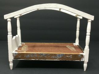 Vintage Dollhouse Miniature Wood German Hand Painted Doll Canopy Bed Furniture