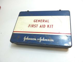 Vintage 1960 Johnson & Johnson Large General First Aid Kit In Metal Case / Wall
