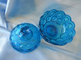 Vintage L.  E.  Smith Large Blue Glass Compote Candy Dish w/Lid Moon and Stars 2