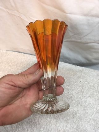 Vintage Carnival Glass Funeral Ruffled Vase Iridescent Orange 1940s