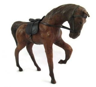 Vintage Leather Horse Figurine 10.  5 " Tall Equestrian Brown Hand Crafted Statue