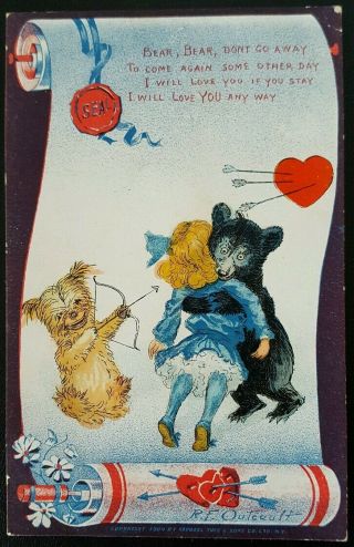 Vintage R.  T.  Outcault Valentine Postcard Series 8 1904 Bear