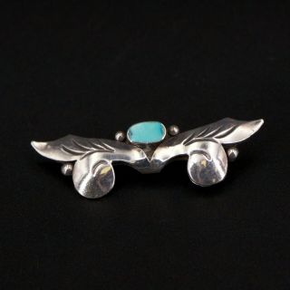 Vtg Sterling Silver - Navajo Turquoise Stone Inlay Leaf Brooch Pin - 3.  5g