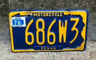 Vintage Pennsylvania Motorcycle License Plate 1976 Tag 686w3 Pa Penna