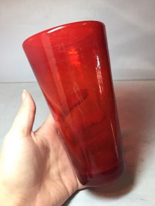 Vintage Bright Red Hand Blown Glass Vase Soda Bubble Glass Retro