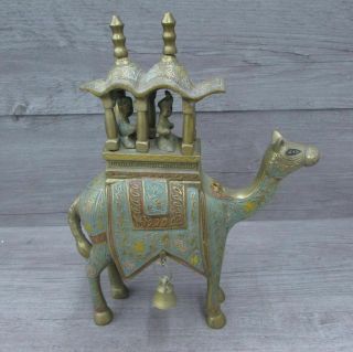 Eastern Style Vintage Bronze Metal Camel Figurine Painted Floral Pattern